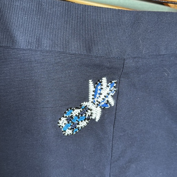 NWOT LOFT Blue High Waist Embroidered Beaded Pineapple Shorts Size 12 - Picture 4 of 9